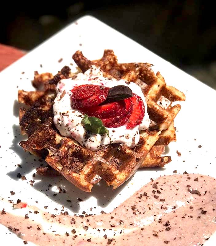 Strawberry Buh-nay-nay Oatmeal Protein Waffles